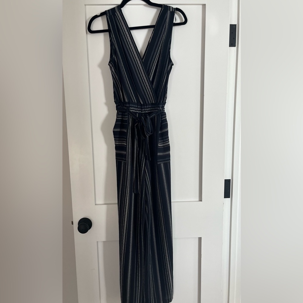 Monteau black and White Striped v neck jumpsuit size small